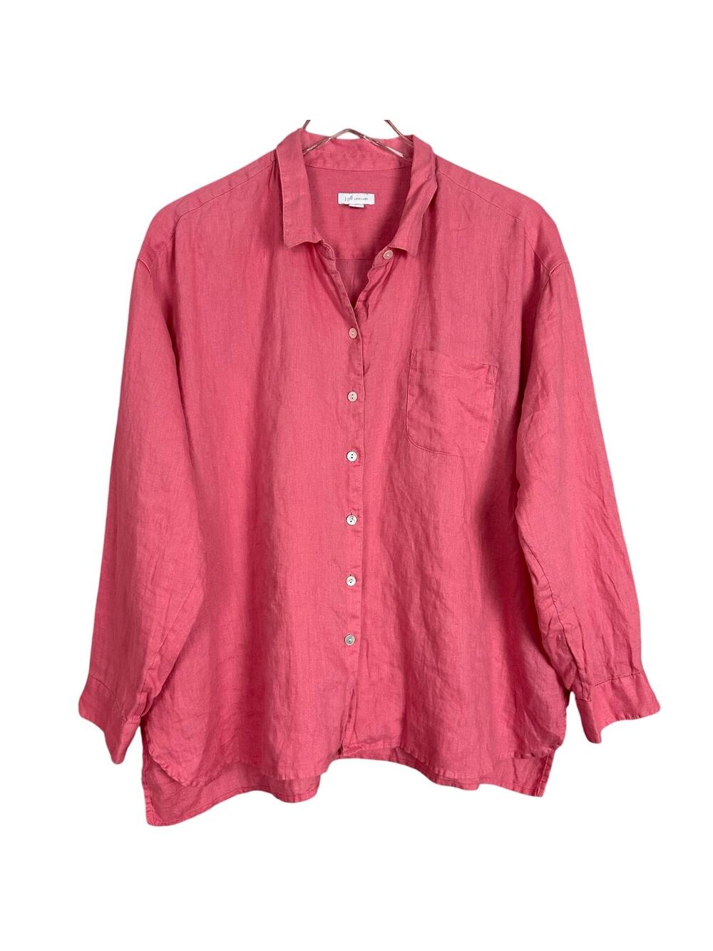 J. Jill Love Linen Coral Pink Linen Button Down Shirt Long Sleeve Size XL Petite